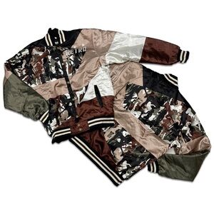 Men’s Vintage Retro Mud Flap Girl Camo Camouflage Button Up Coat Bomber Jacket